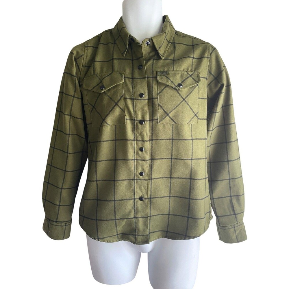 Dixxon Shirt Mens Small Green Plaid Flannel Snap Front Long Sleeve Casual